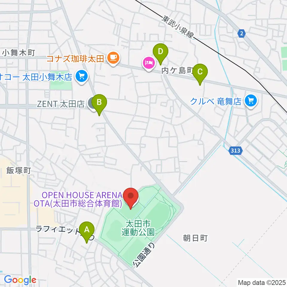 オープンハウスアリーナ太田周辺のコンビニエンスストア一覧地図
