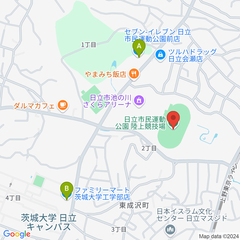 日立市民運動公園陸上競技場周辺のコンビニエンスストア一覧地図