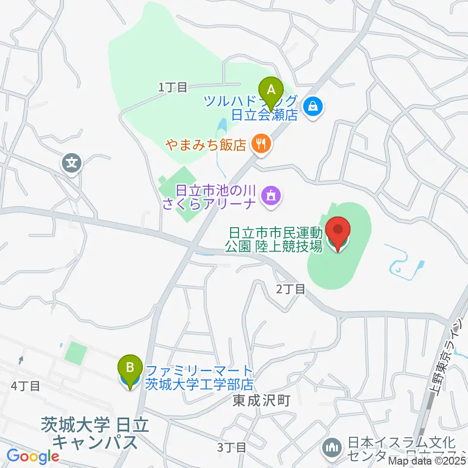 日立市民運動公園陸上競技場周辺のコンビニエンスストア一覧地図