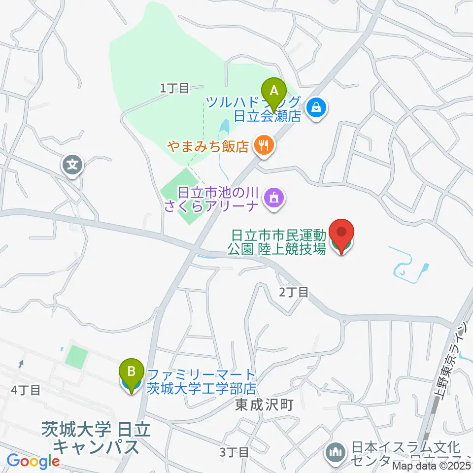 日立市民運動公園陸上競技場周辺のコンビニエンスストア一覧地図