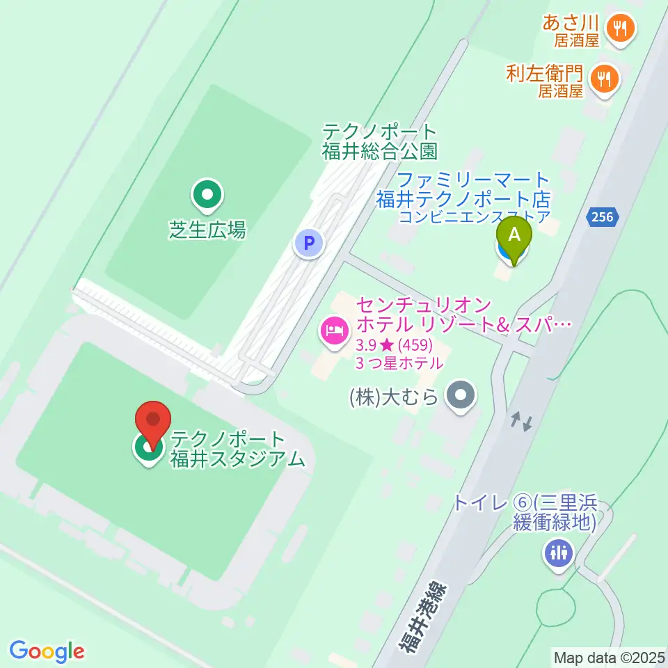 テクノポート福井スタジアム周辺のコンビニエンスストア一覧地図
