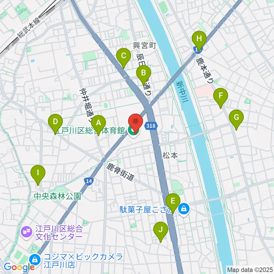 江戸川区総合体育館周辺のコンビニエンスストア一覧地図
