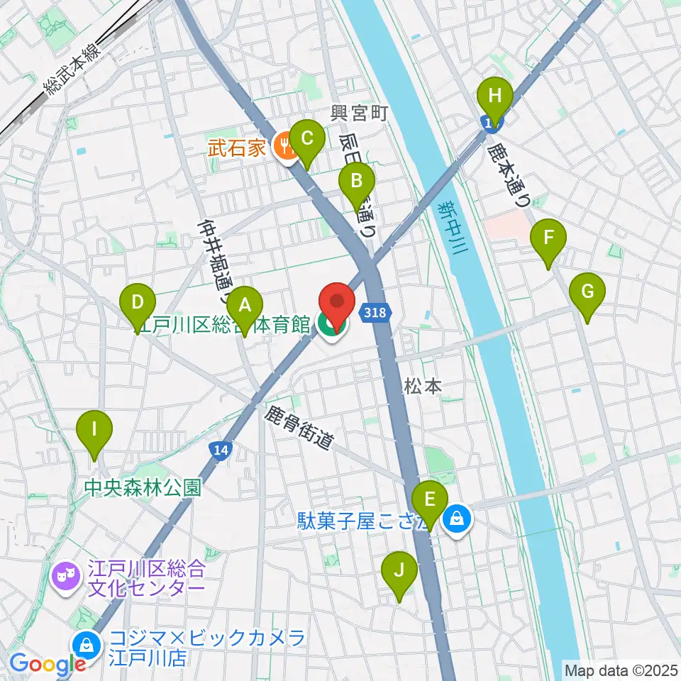 江戸川区総合体育館周辺のコンビニエンスストア一覧地図