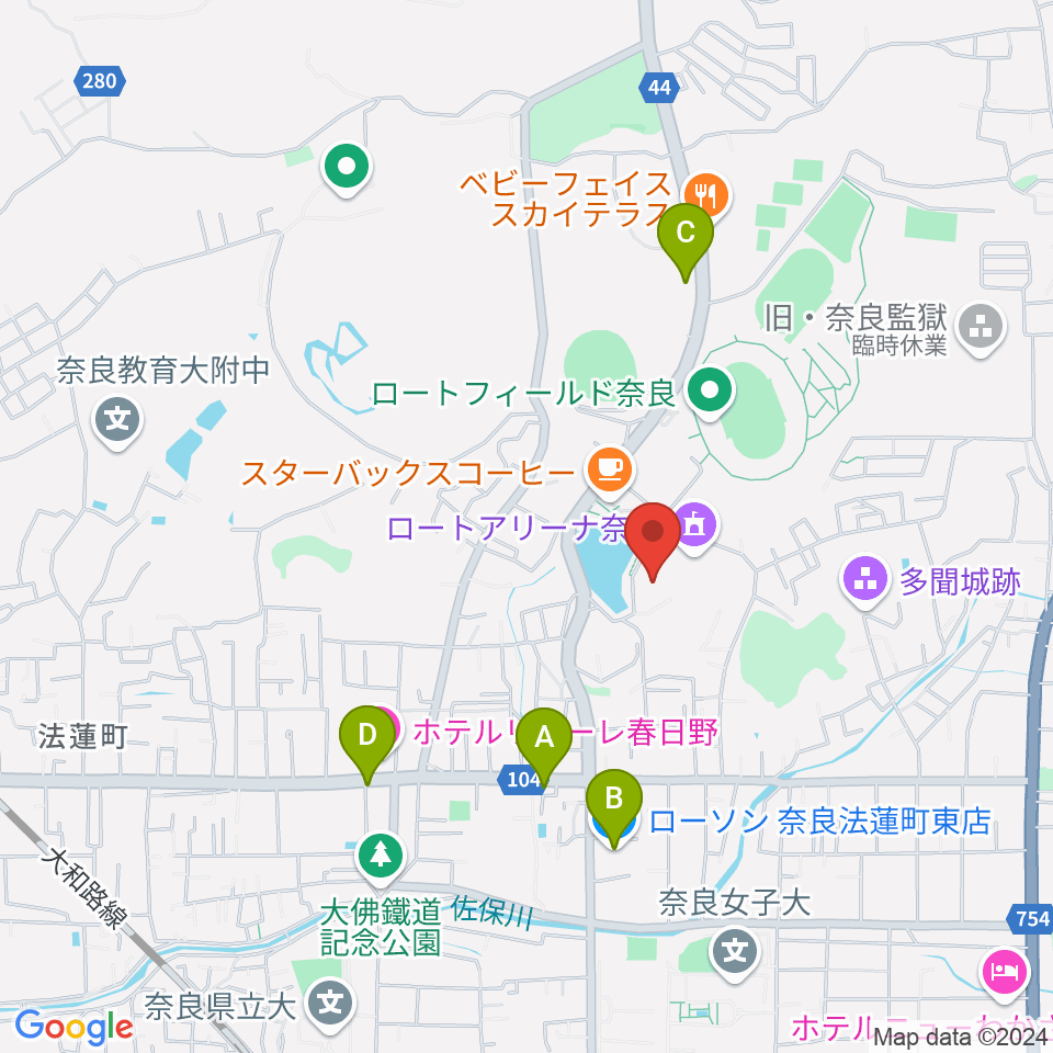 ロート奈良武道場周辺のコンビニエンスストア一覧地図