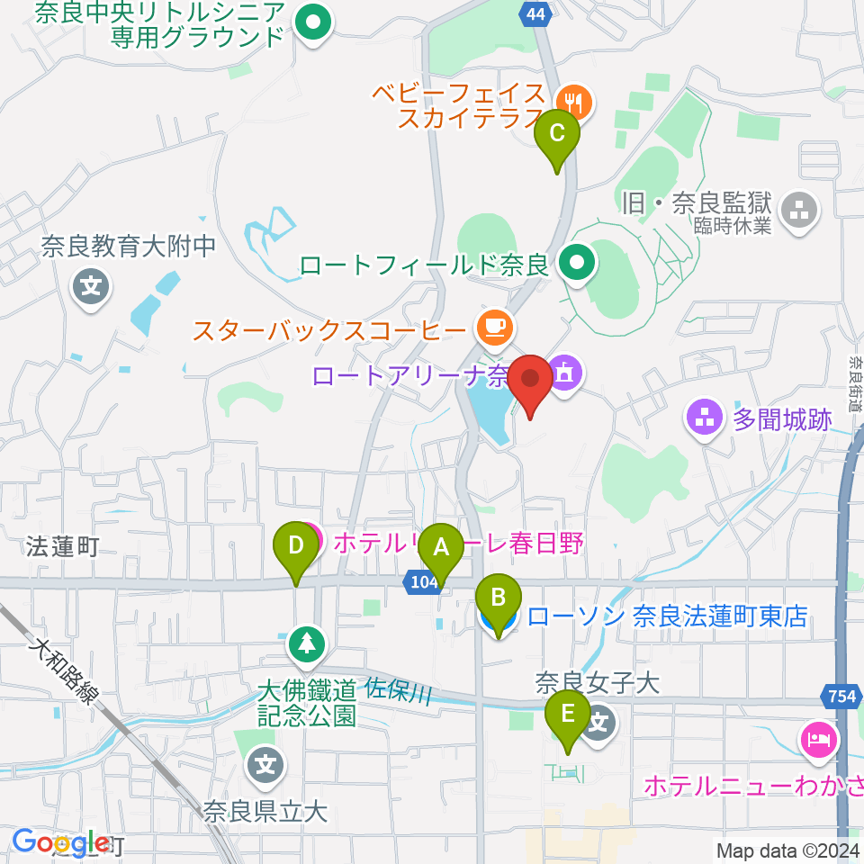 ロート奈良武道場周辺のコンビニエンスストア一覧地図