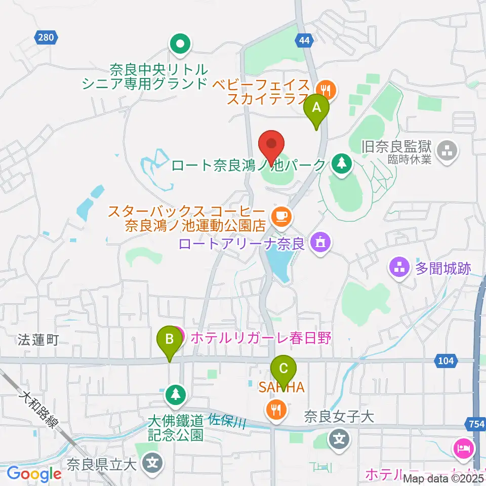 ロートスタジアム奈良周辺のコンビニエンスストア一覧地図