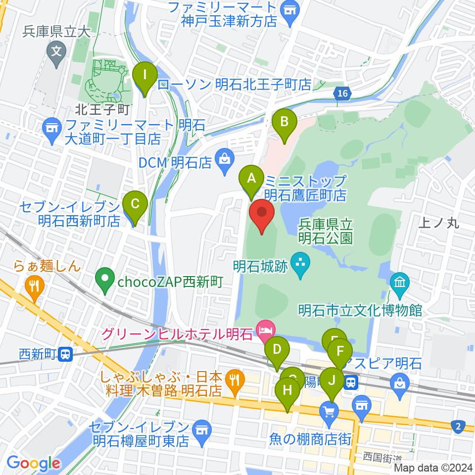 きしろスタジアム 明石公園陸上競技場周辺のコンビニエンスストア一覧地図