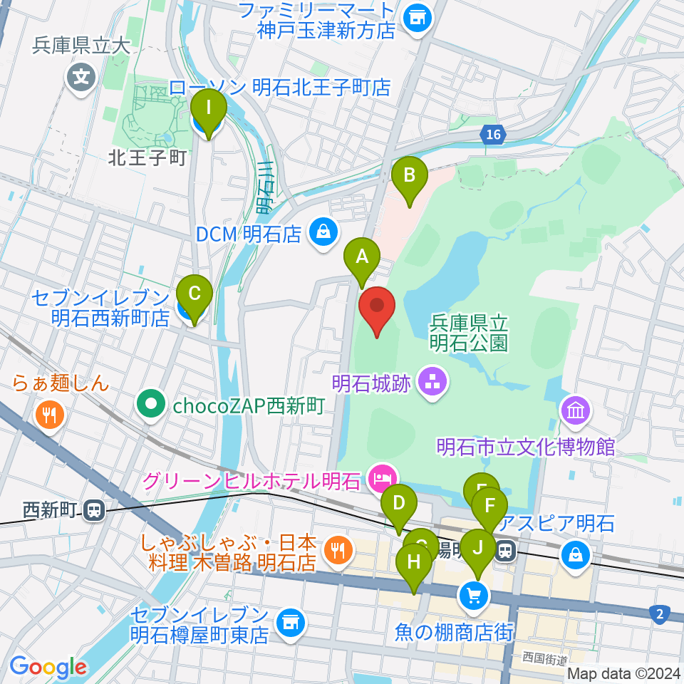 きしろスタジアム 明石公園陸上競技場周辺のコンビニエンスストア一覧地図