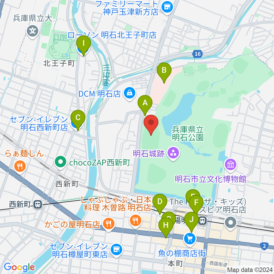 きしろスタジアム 明石公園陸上競技場周辺のコンビニエンスストア一覧地図