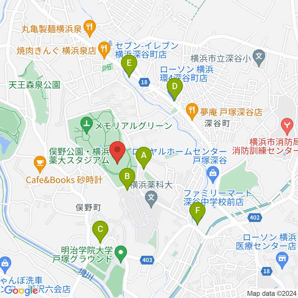 俣野公園・横浜薬大スタジアム周辺のコンビニエンスストア一覧地図