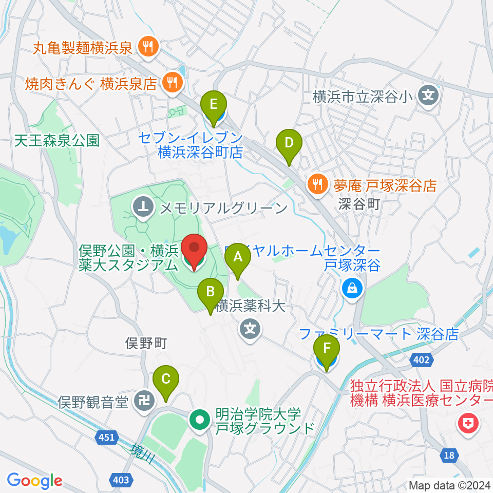 俣野公園・横浜薬大スタジアム周辺のコンビニエンスストア一覧地図