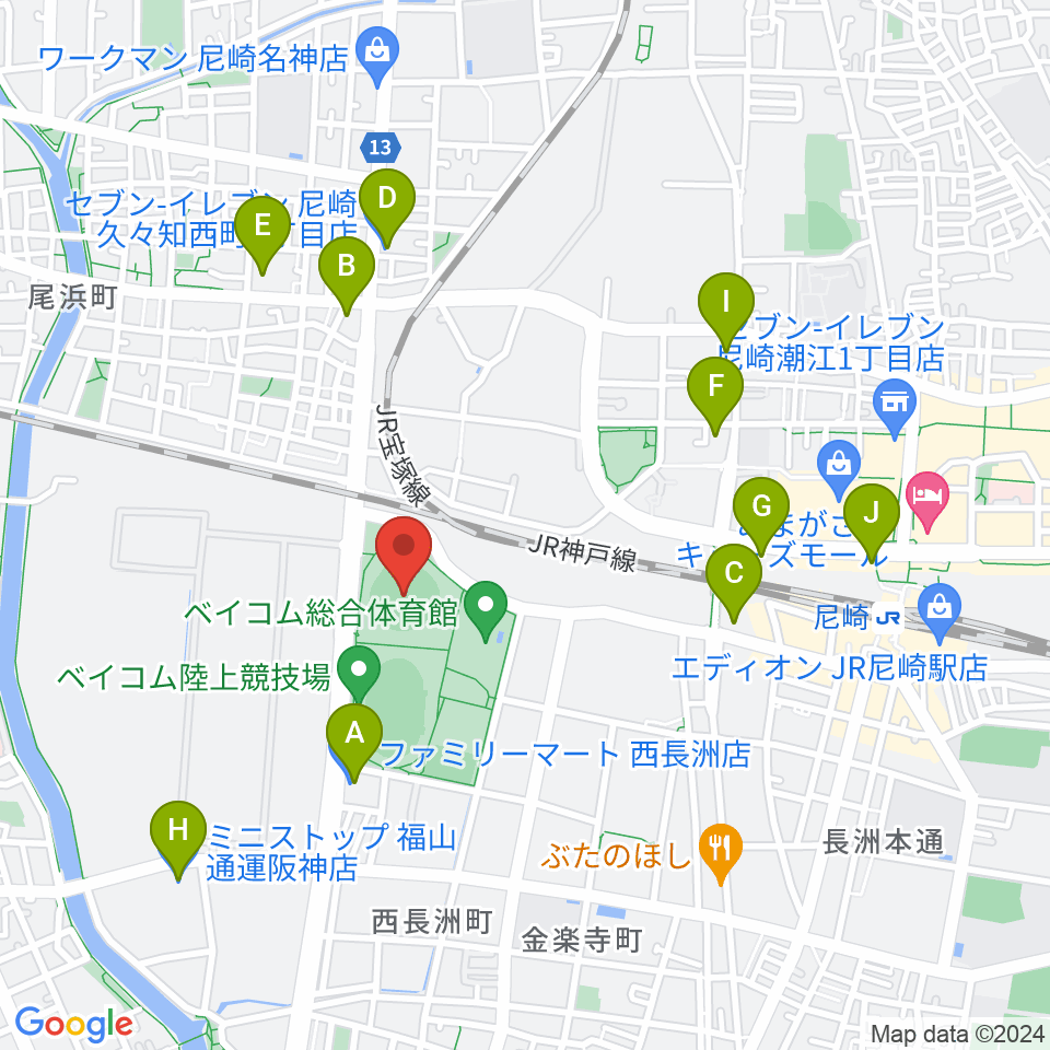 ベイコム野球場周辺のコンビニエンスストア一覧地図