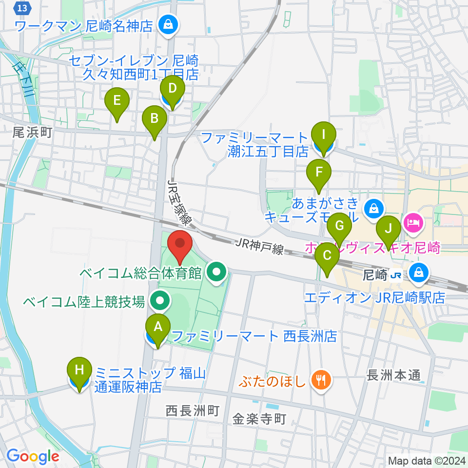 ベイコム野球場周辺のコンビニエンスストア一覧地図