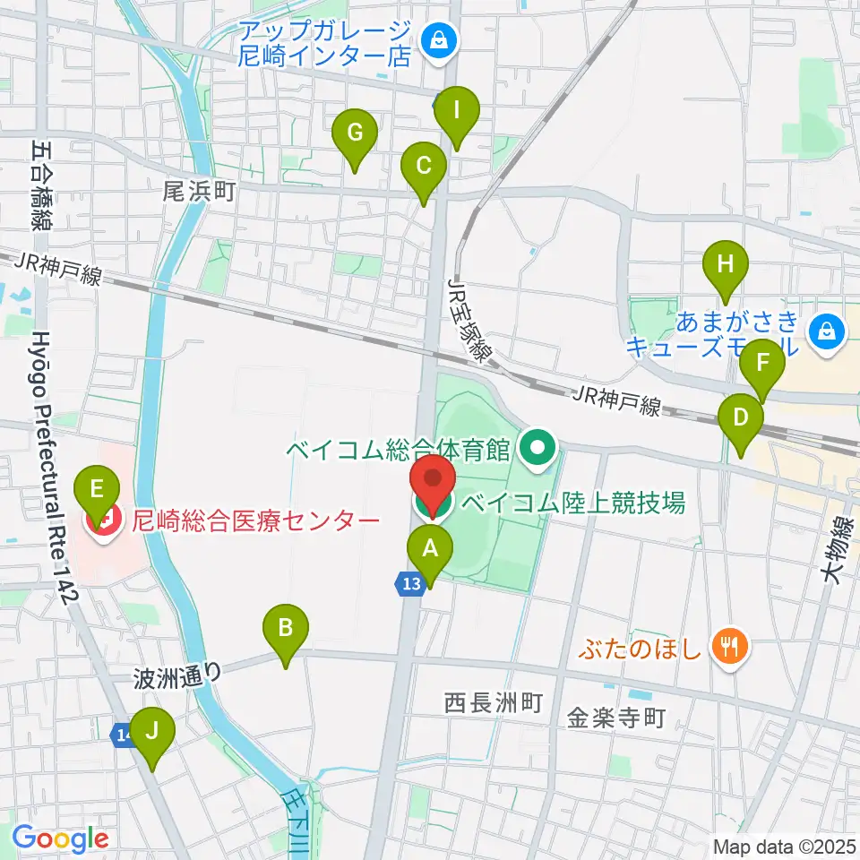 ベイコム陸上競技場周辺のコンビニエンスストア一覧地図