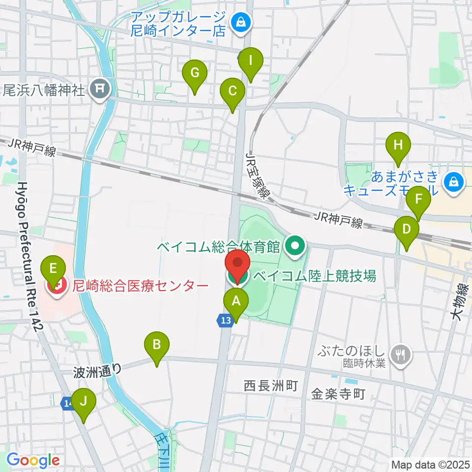 ベイコム陸上競技場周辺のコンビニエンスストア一覧地図