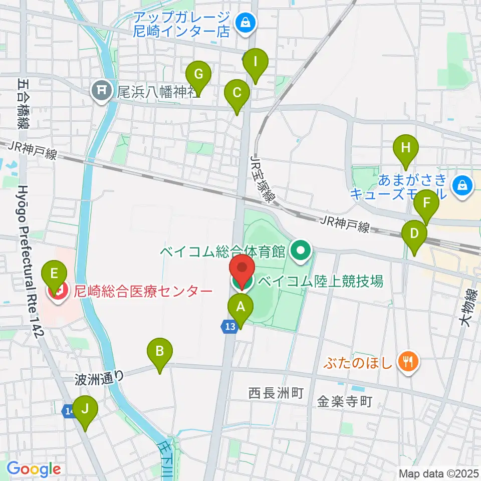 ベイコム陸上競技場周辺のコンビニエンスストア一覧地図