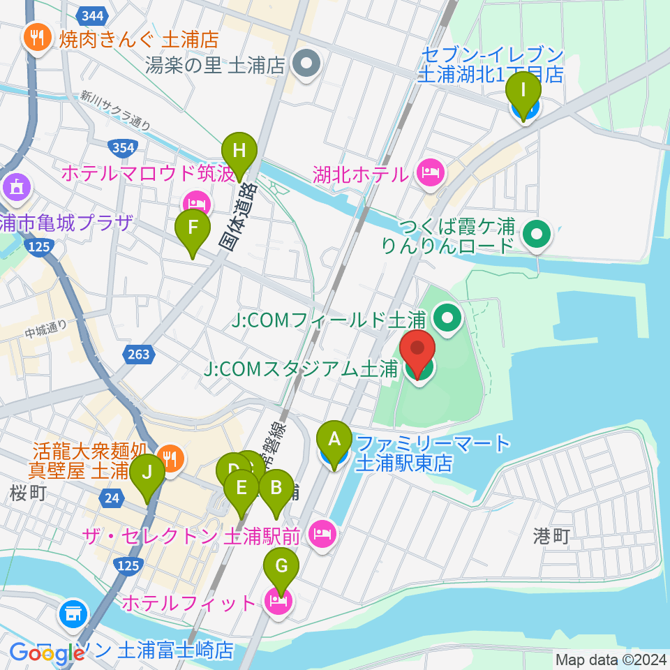 J:COMスタジアム土浦周辺のコンビニエンスストア一覧地図