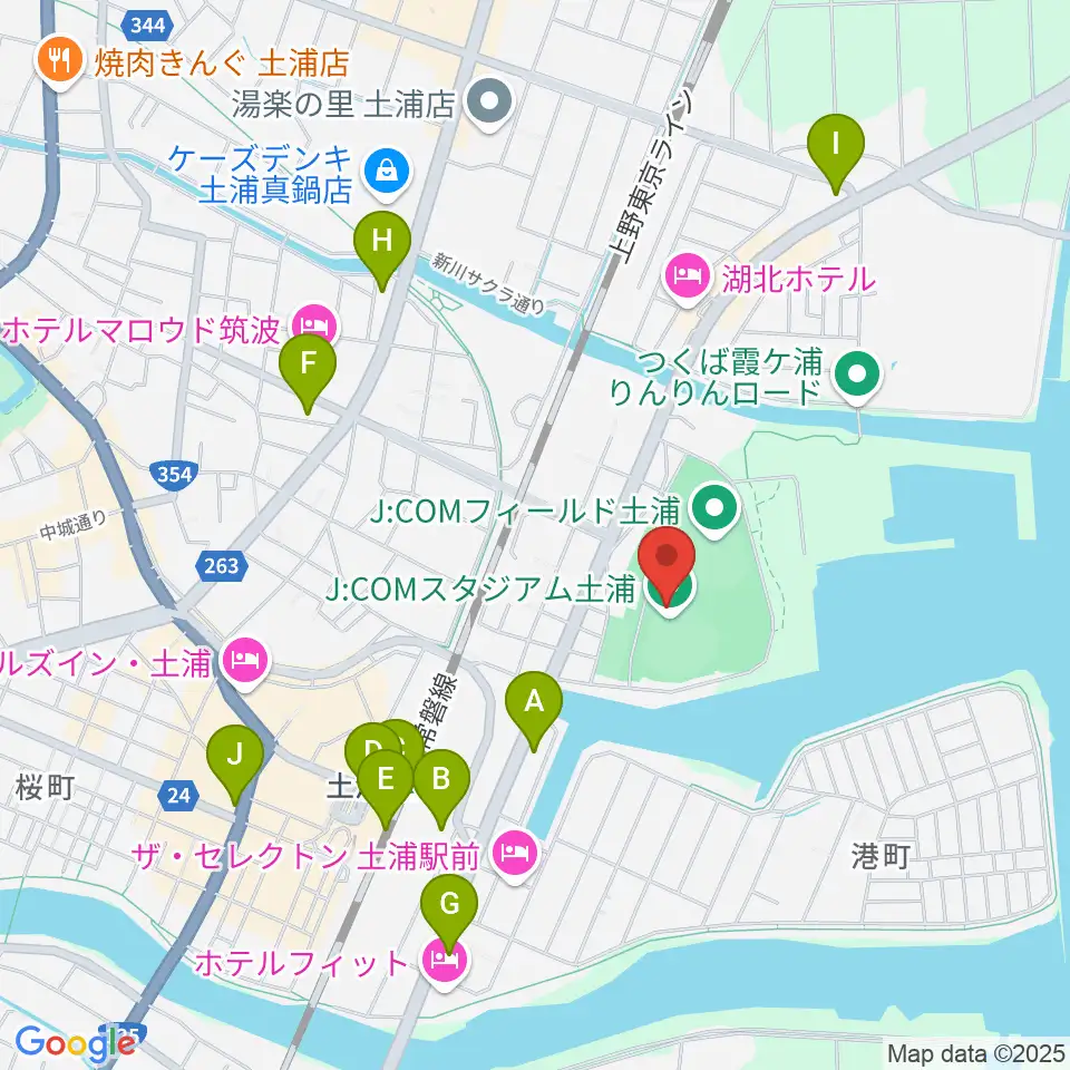 J:COMスタジアム土浦周辺のコンビニエンスストア一覧地図