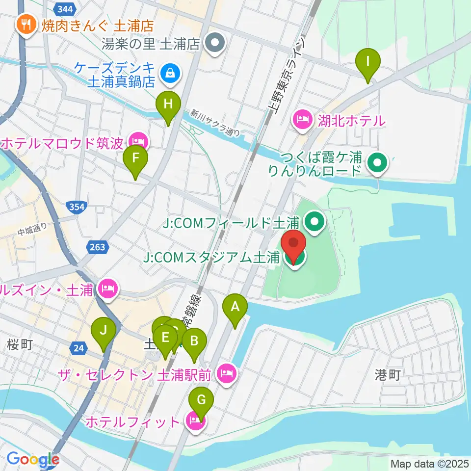 J:COMスタジアム土浦周辺のコンビニエンスストア一覧地図