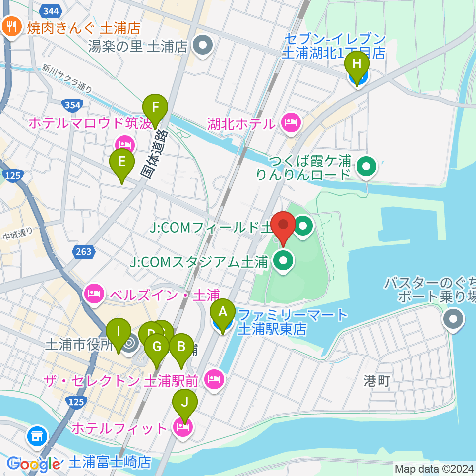 J:COMフィールド土浦周辺のコンビニエンスストア一覧地図