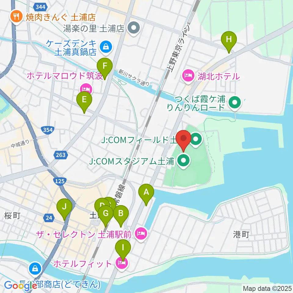 J:COMフィールド土浦周辺のコンビニエンスストア一覧地図