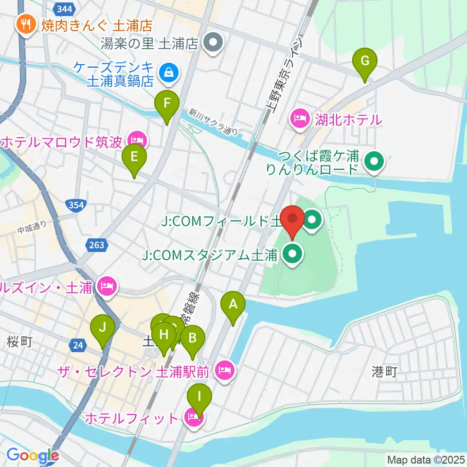 J:COMフィールド土浦周辺のコンビニエンスストア一覧地図