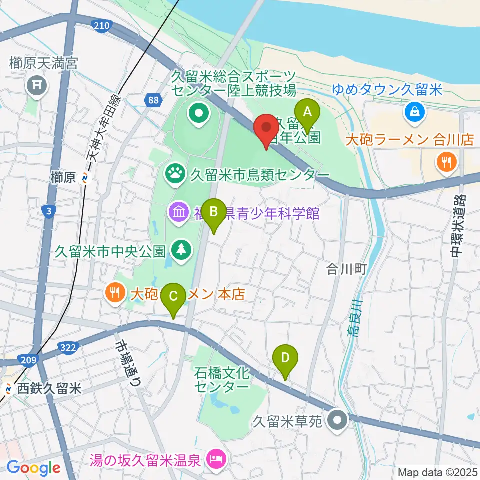 久留米市野球場周辺のコンビニエンスストア一覧地図