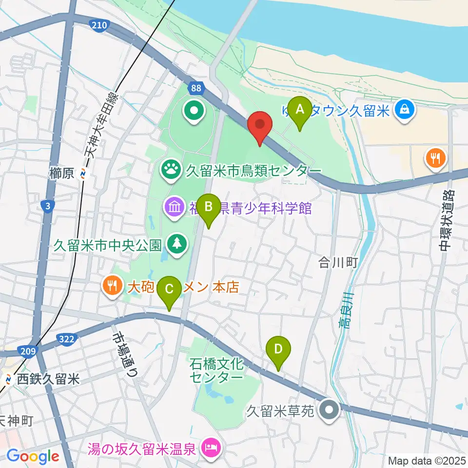 久留米市野球場周辺のコンビニエンスストア一覧地図