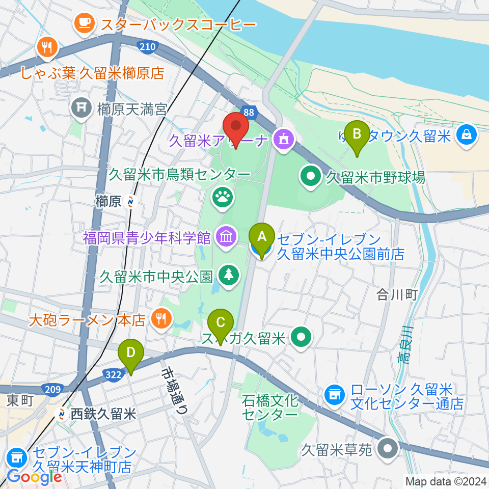 福岡県立久留米総合スポーツセンター陸上競技場周辺のコンビニエンスストア一覧地図