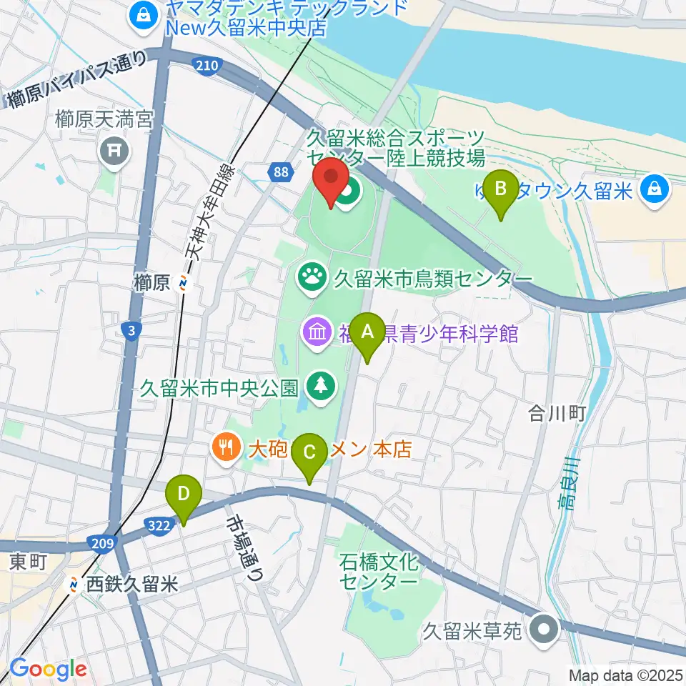 福岡県立久留米総合スポーツセンター陸上競技場周辺のコンビニエンスストア一覧地図
