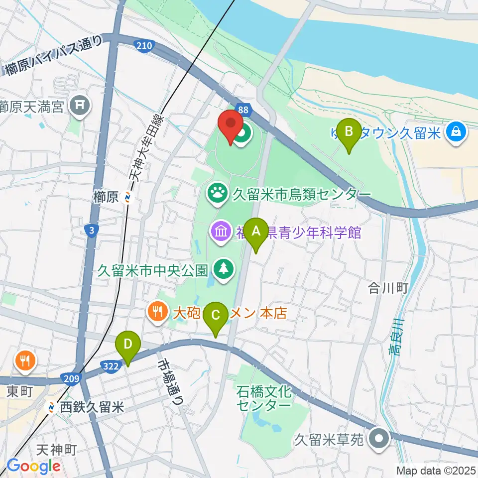福岡県立久留米総合スポーツセンター陸上競技場周辺のコンビニエンスストア一覧地図