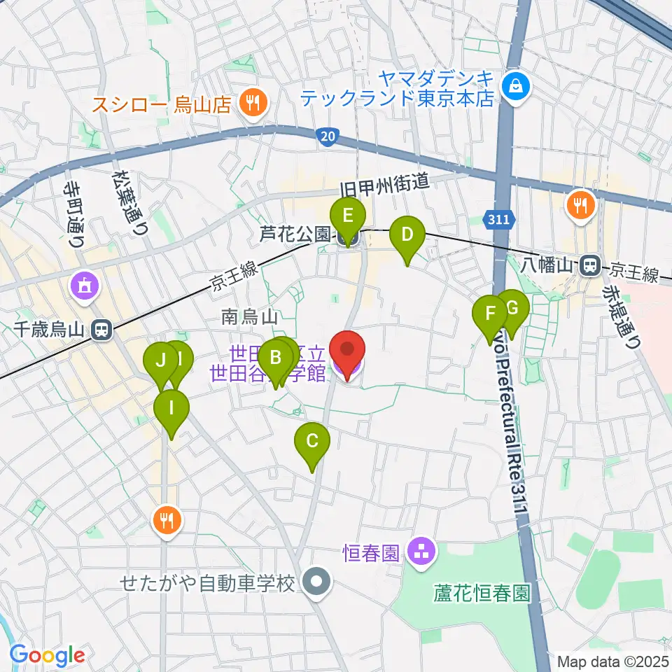 世田谷文学館周辺のコンビニエンスストア一覧地図
