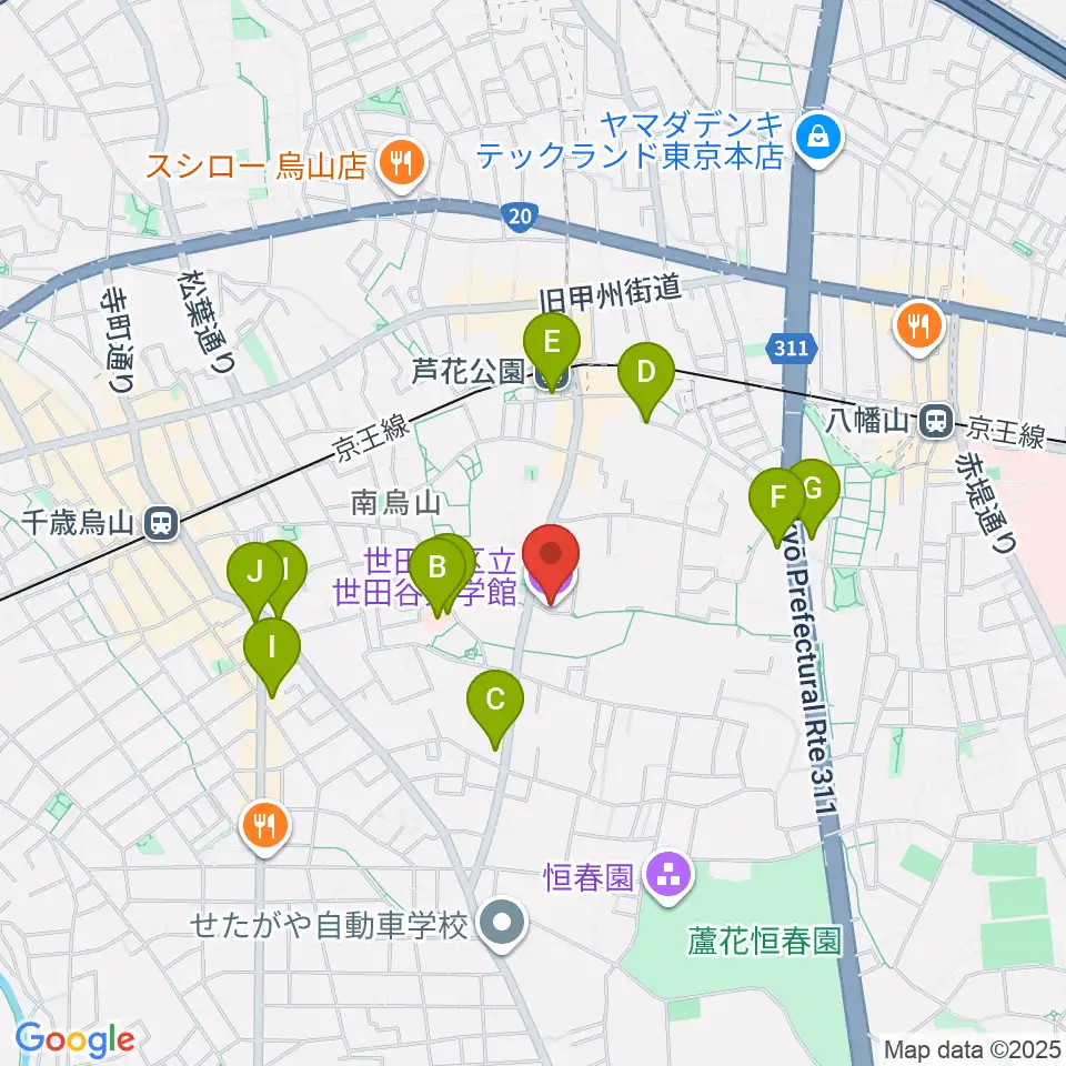 世田谷文学館周辺のコンビニエンスストア一覧地図