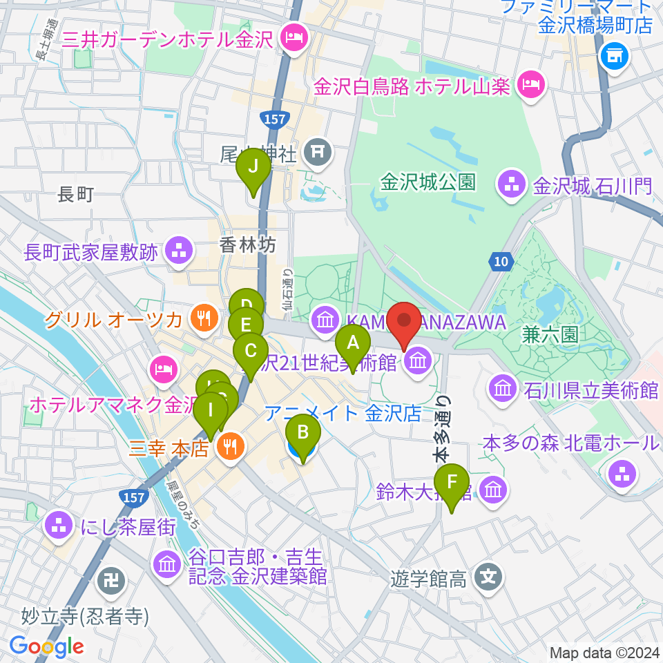 金沢能楽美術館周辺のコンビニエンスストア一覧地図