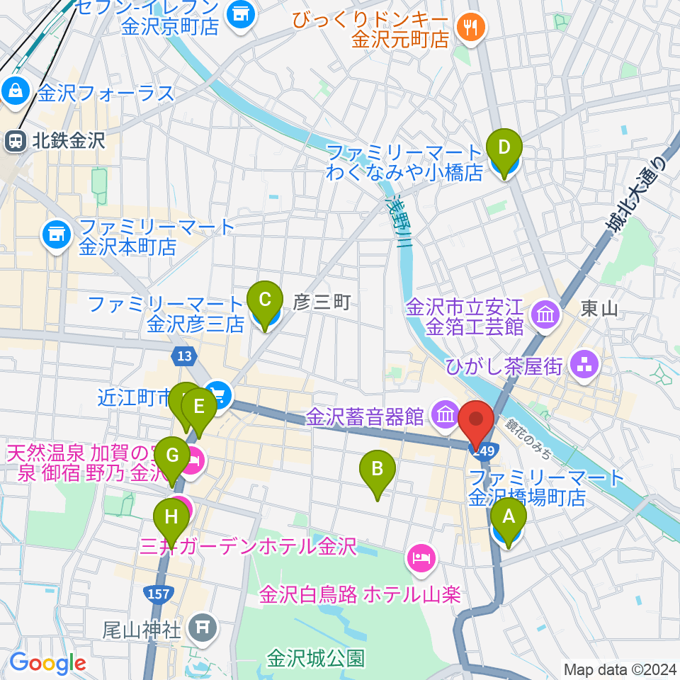 金沢文芸館周辺のコンビニエンスストア一覧地図