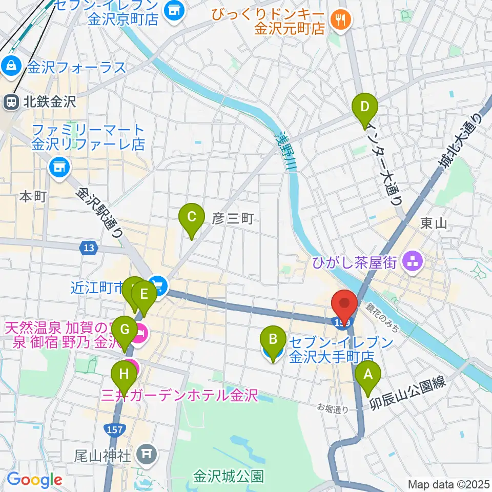 金沢文芸館周辺のコンビニエンスストア一覧地図