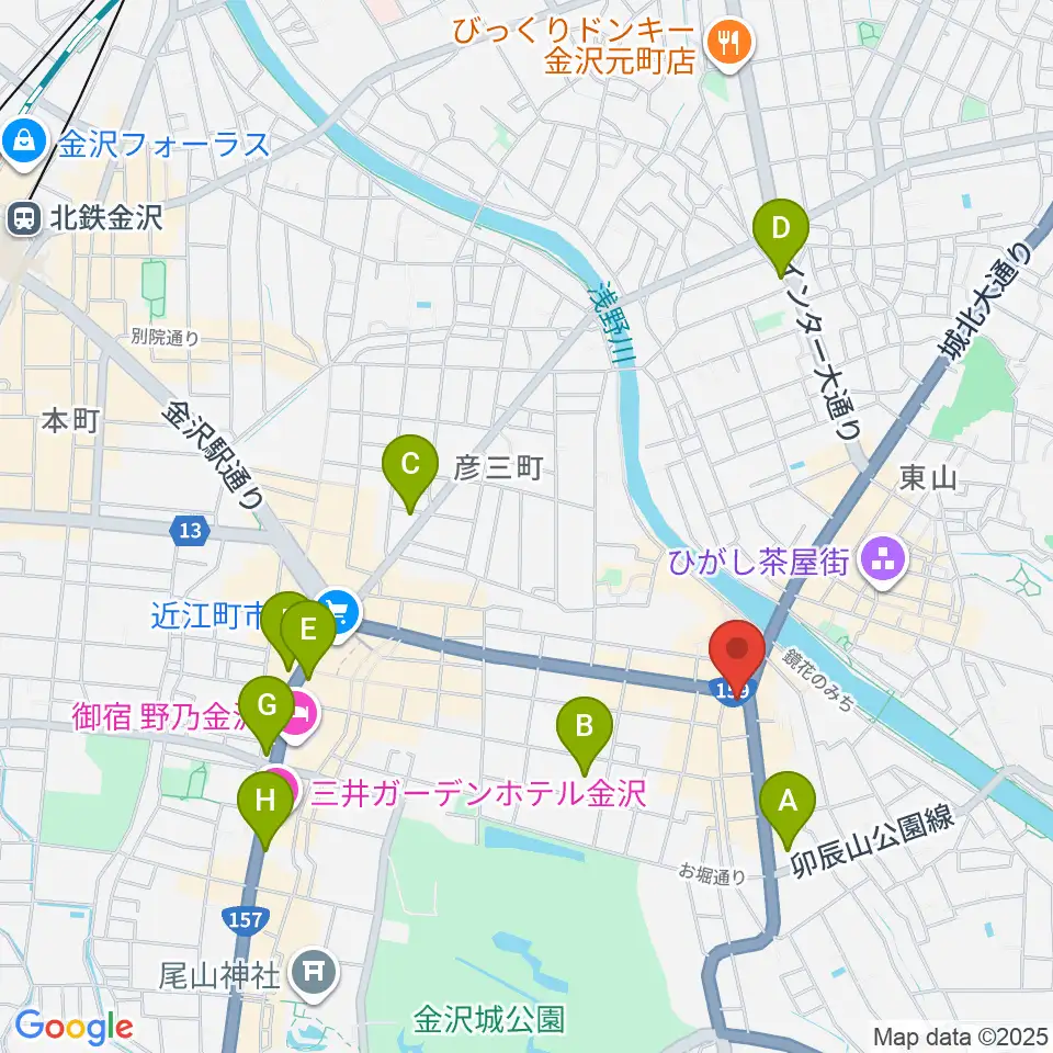 金沢文芸館周辺のコンビニエンスストア一覧地図