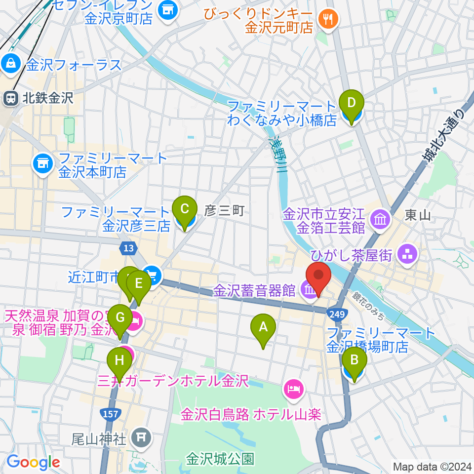 泉鏡花記念館周辺のコンビニエンスストア一覧地図