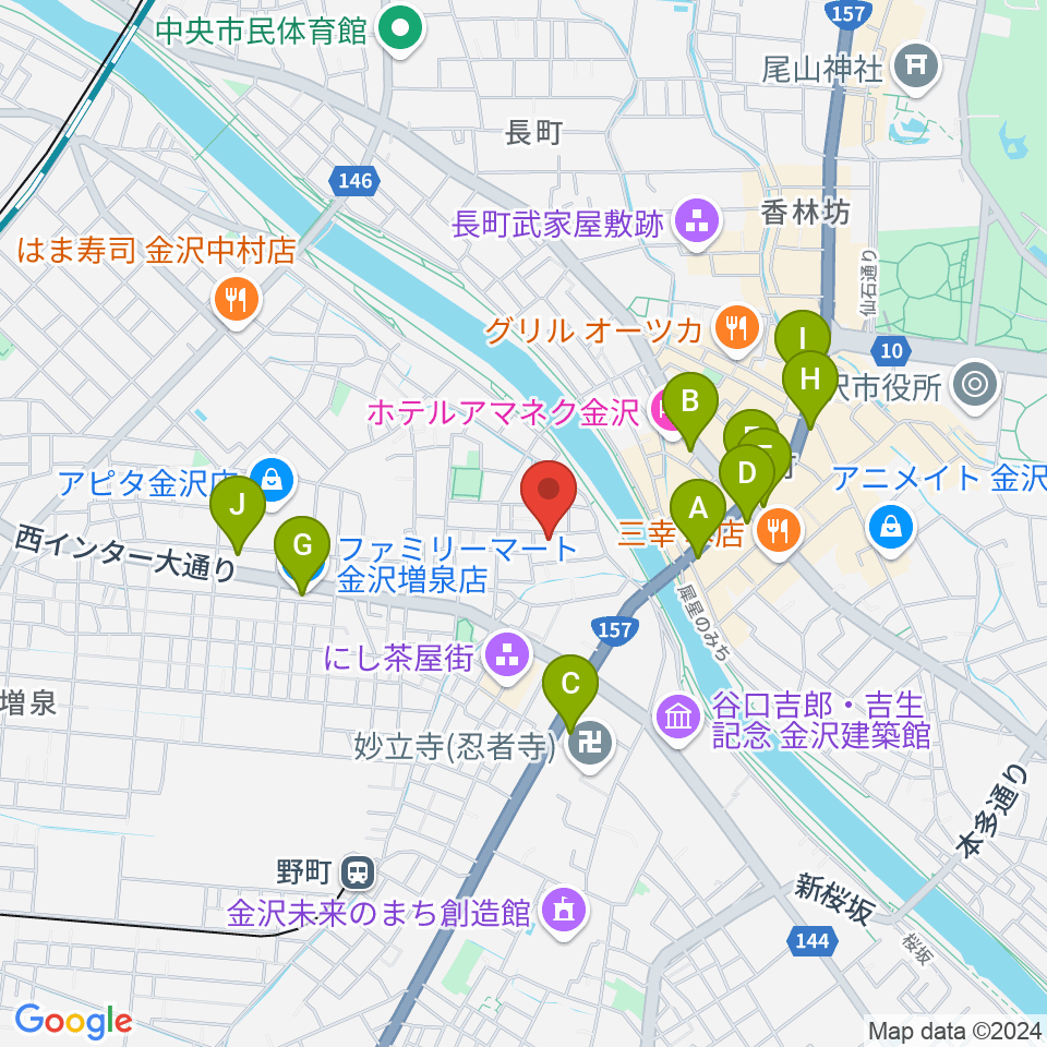 室生犀星記念館周辺のコンビニエンスストア一覧地図