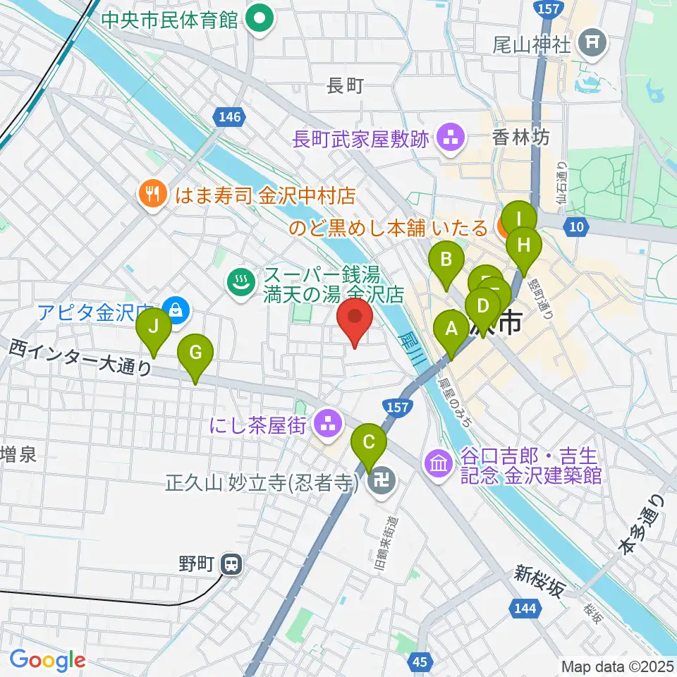 室生犀星記念館周辺のコンビニエンスストア一覧地図