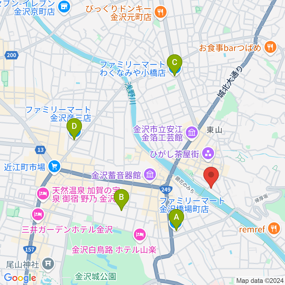 徳田秋聲記念館周辺のコンビニエンスストア一覧地図