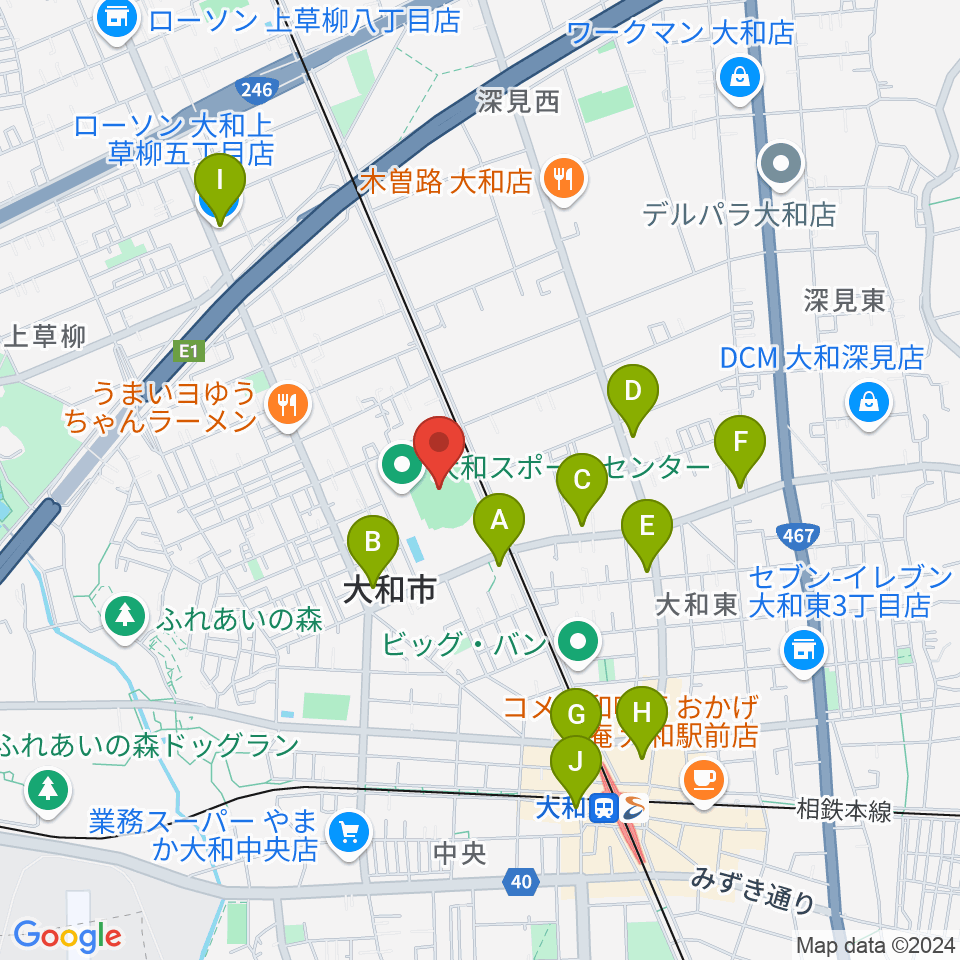 大和なでしこスタジアム周辺のコンビニエンスストア一覧地図