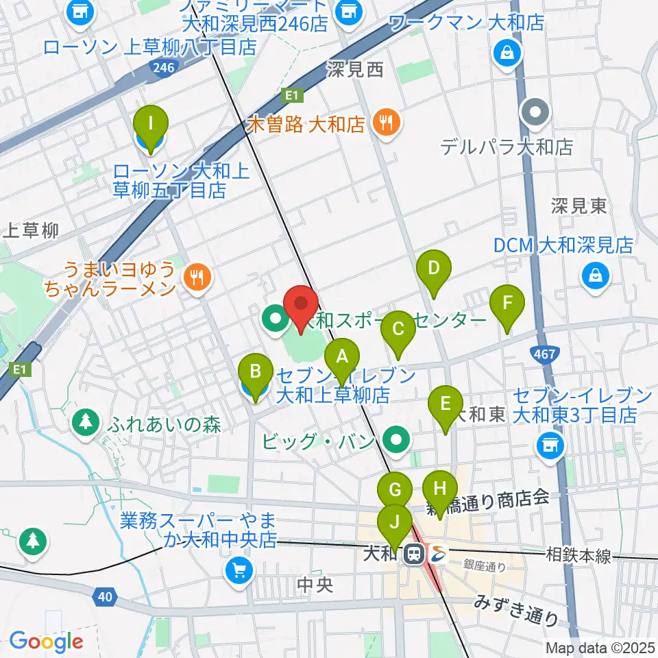 大和なでしこスタジアム周辺のコンビニエンスストア一覧地図