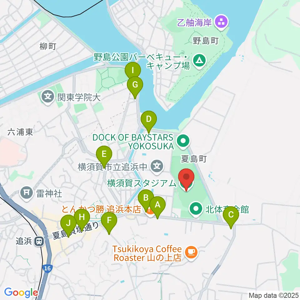 横須賀スタジアム周辺のコンビニエンスストア一覧地図