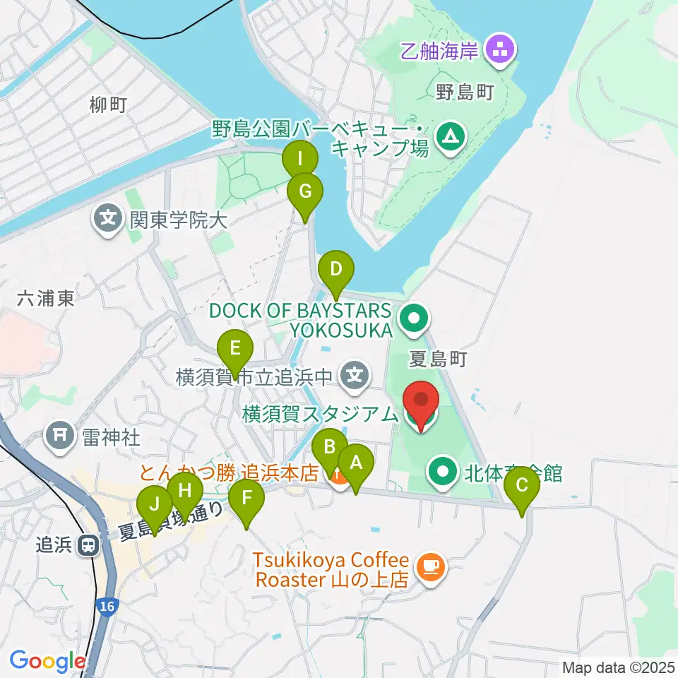 横須賀スタジアム周辺のコンビニエンスストア一覧地図