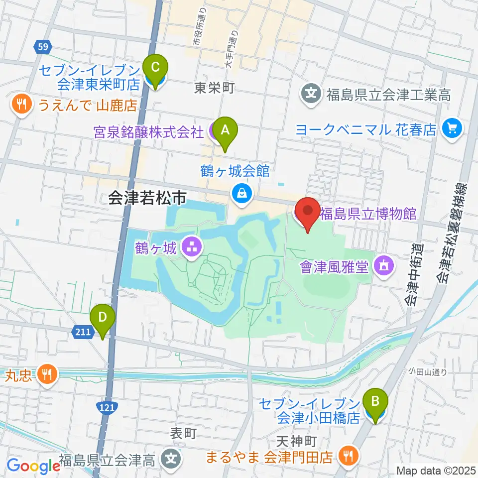 福島県立博物館周辺のコンビニエンスストア一覧地図