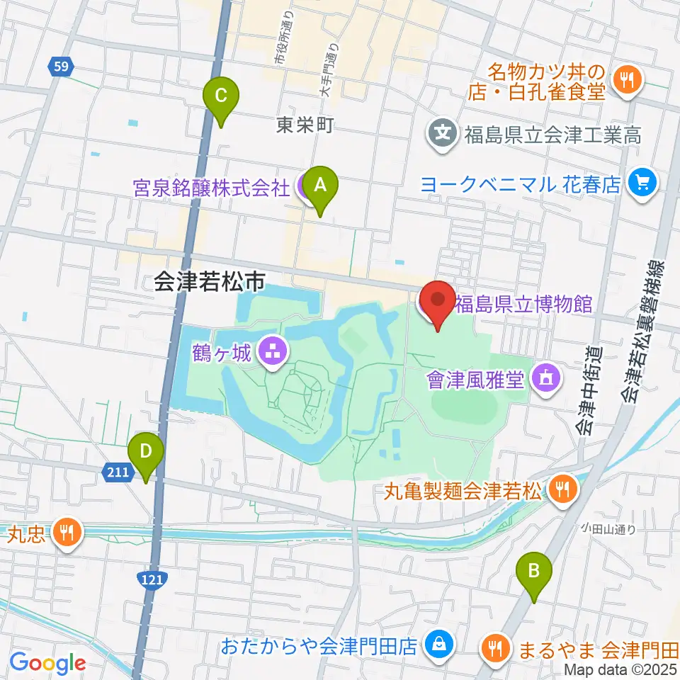 福島県立博物館周辺のコンビニエンスストア一覧地図