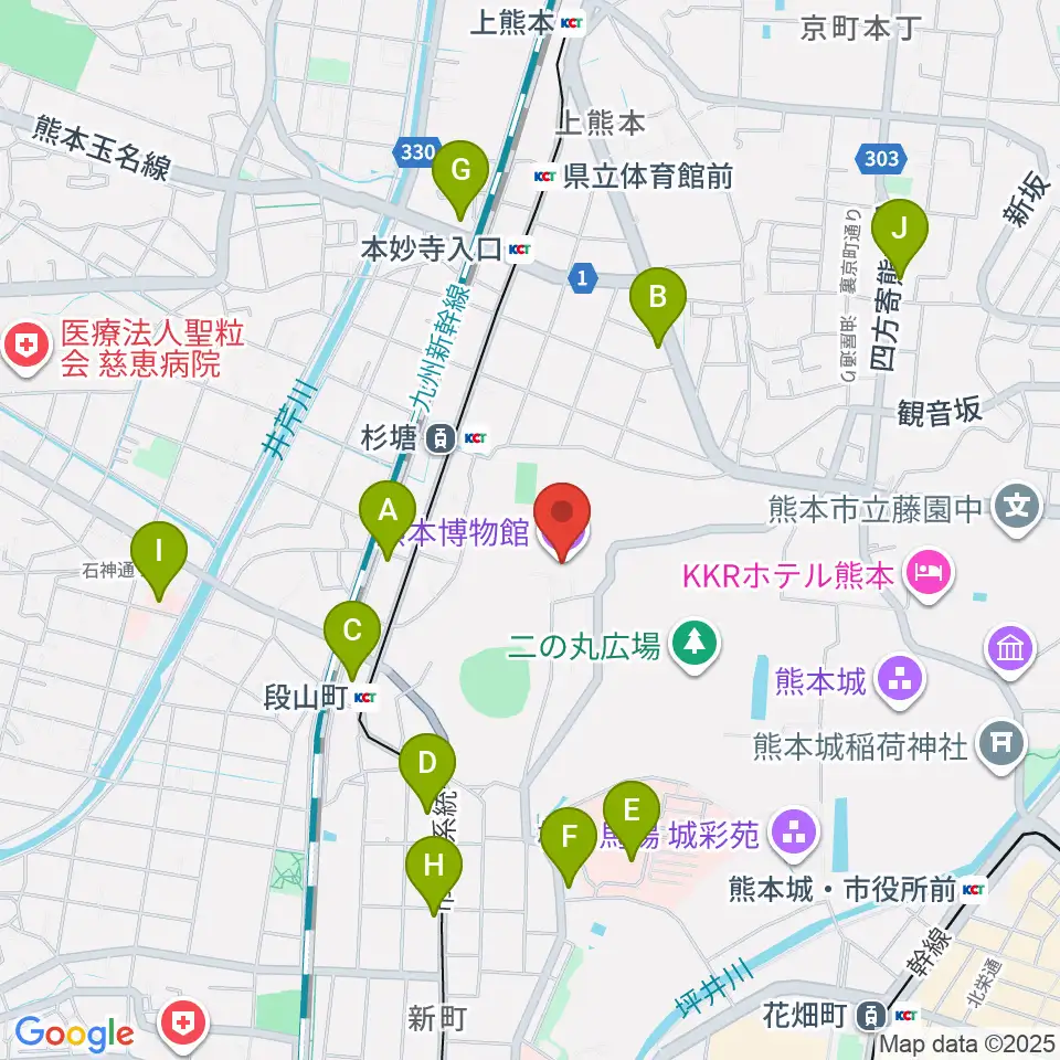 熊本博物館周辺のコンビニエンスストア一覧地図