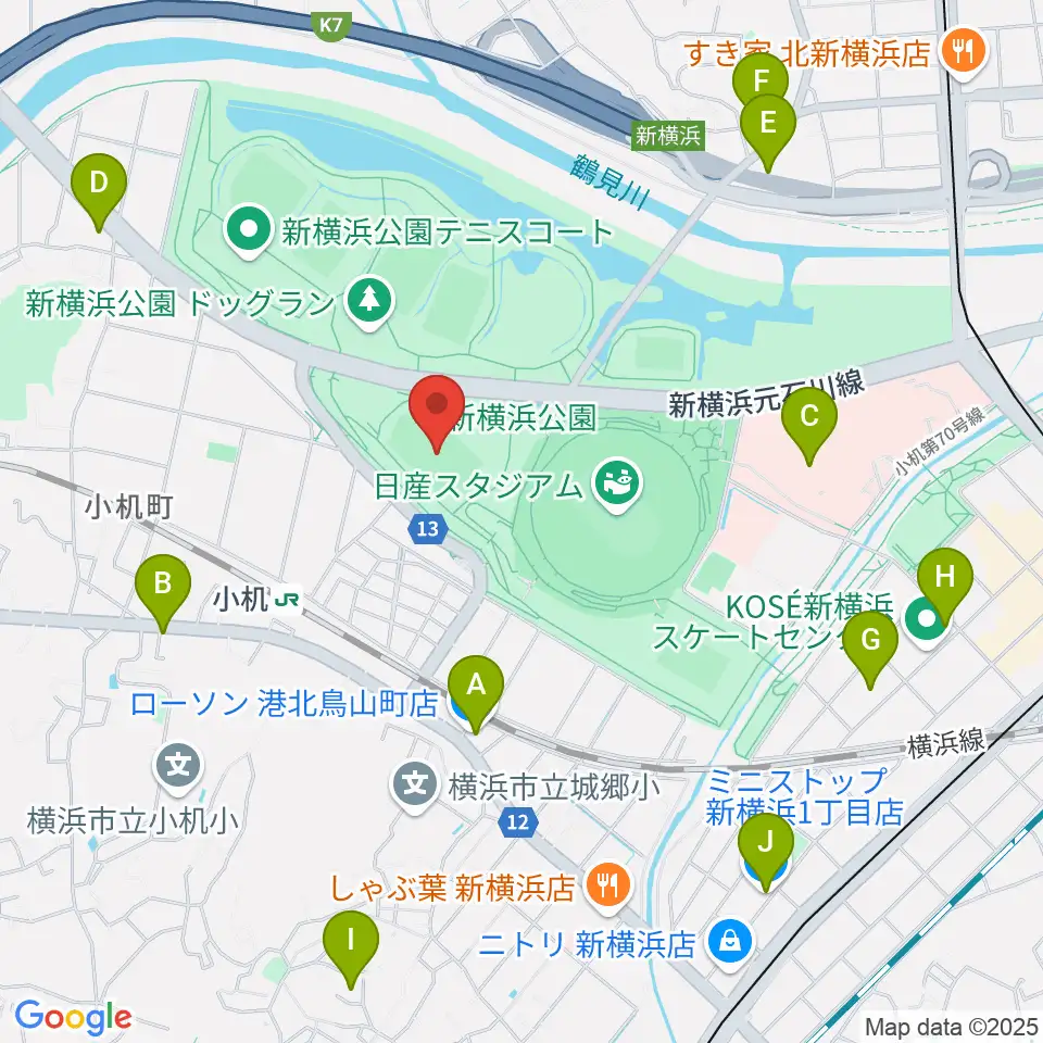 日産フィールド小机周辺のコンビニエンスストア一覧地図