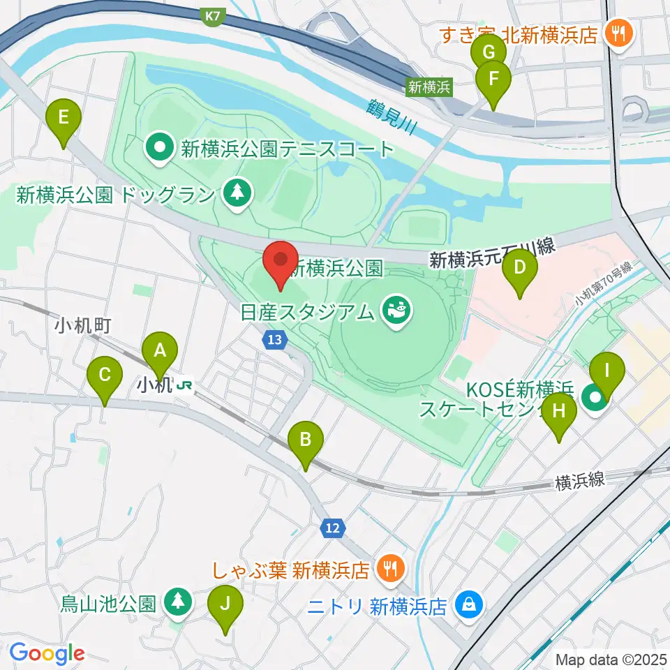 日産フィールド小机周辺のコンビニエンスストア一覧地図